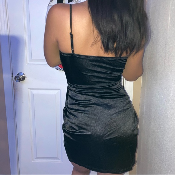 Black Silky Unaligned Dress - Picture 2 of 2